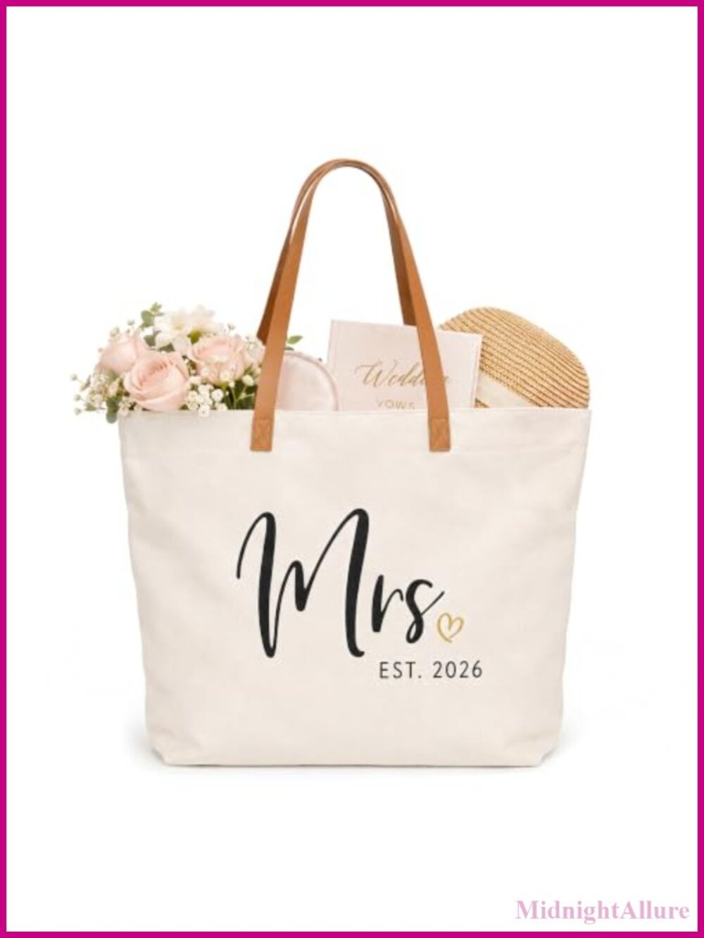 Canvas Tote Bag with Zipper Bridal Shower Gift Mrs Est 2026